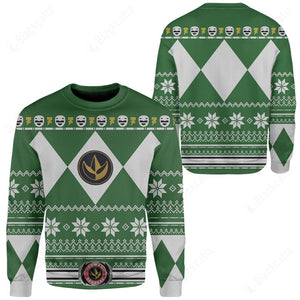 Green Mighty Morphin Power Rangers Costumes C1 - Ugly Christmas Sweater