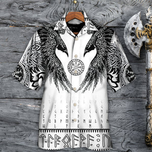 Viking Black Runic Raven Scandinavian - Hawaiian Shirt