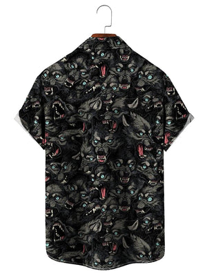 Wolf Pack Pattern Print Hawaiian Shirt