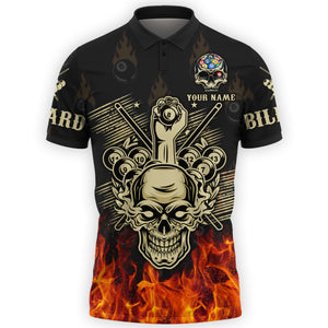 Personalized 3D All Over Print Skull Billiard Fire Ball Polo Shirt