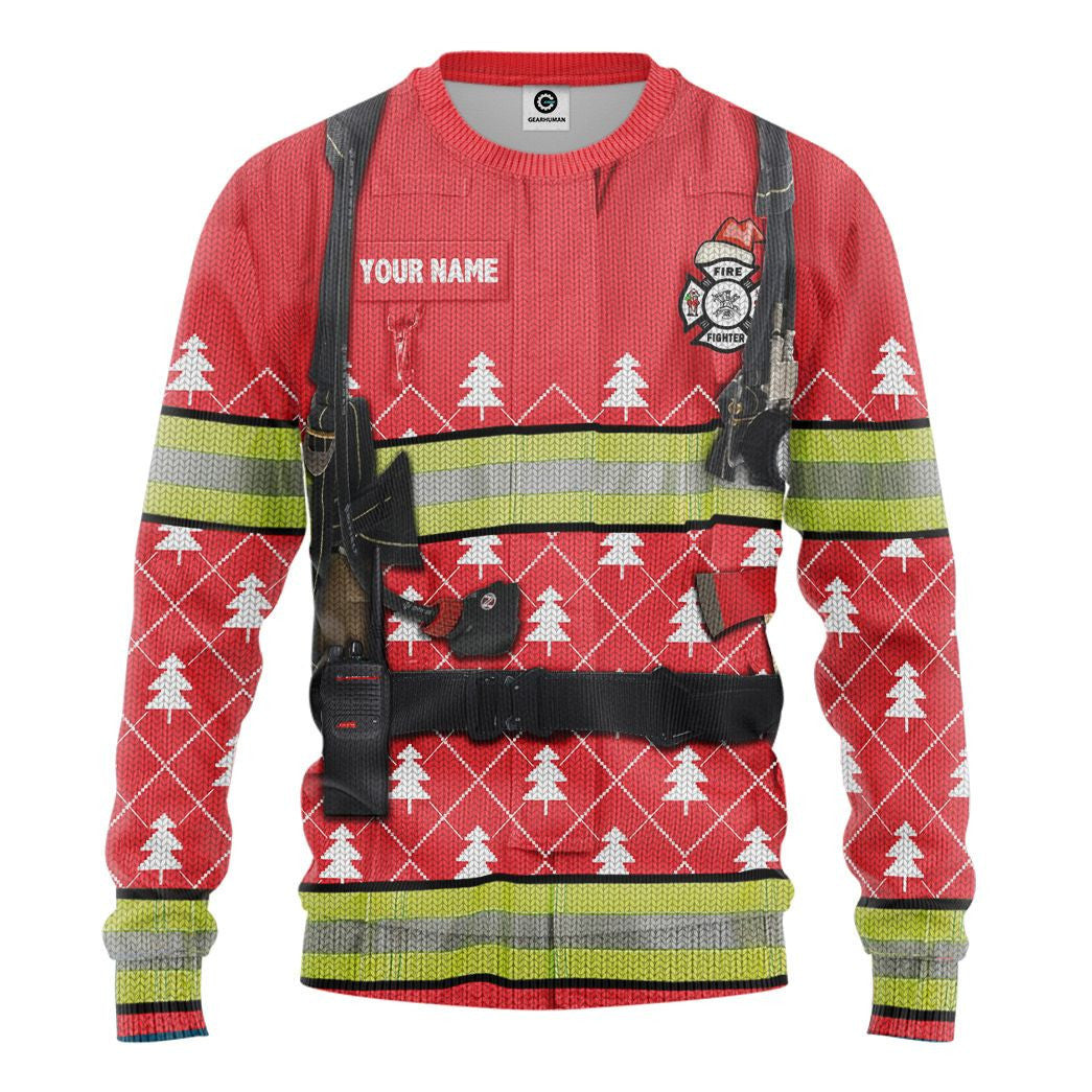 Personalized Custom Name 3D Firefighter Ugly Sweater