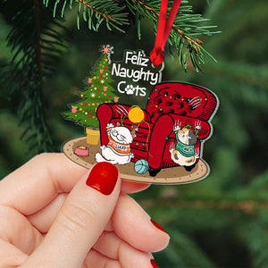 Feliz Naughty Cats - Personalized Acrylic Ornament - Gift For Cat Lover, Cat Mom, Cat Dad - CLP12 NA94