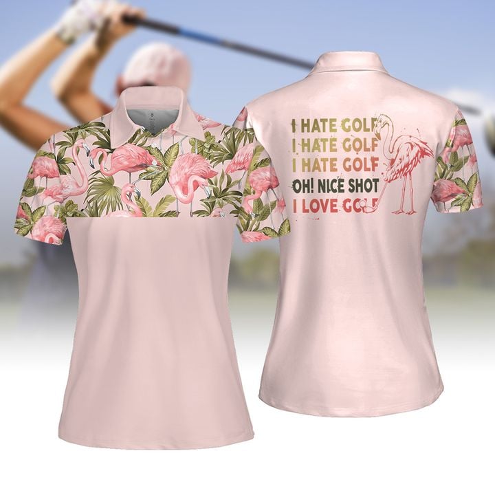 I Hate Golf Flamingo Pattern Women Golf Apparel Polo