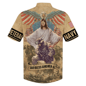 Navy Soldiers and Eagles God Bless America Veteran Hawaiian Shirt