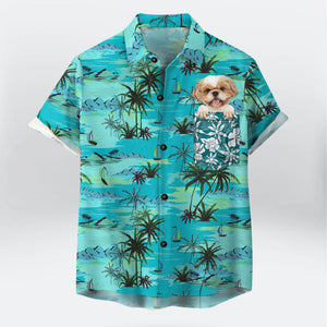 Personalized Gift For Pet Lovers  Palm Tree Pattern Turquoise Hawaiian Shirt