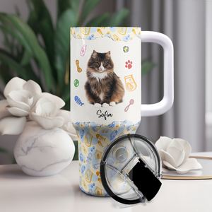 Custom Photo My Adorable Kitty - Personalized 40oz Tumbler Cup With Straw - Gift For Cat Lovers, Cat Mom, Cat Dad NA94