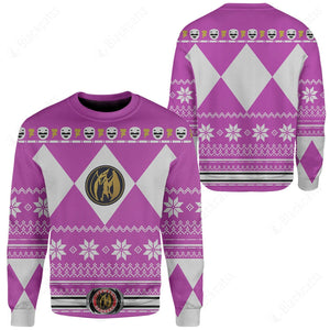 Pink Mighty Morphin  Power Rangers Costumes C1 - Ugly Christmas Sweater