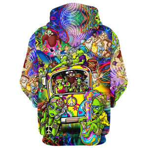 Hippie Aliens Driving Vans On The Road - Hoodie For Men, Women