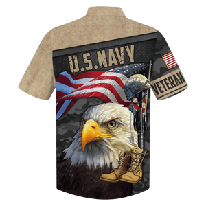 Navy Eagle With Gun And Hat And Army Boots Veteran U.S Navy Hawaiian Shirt