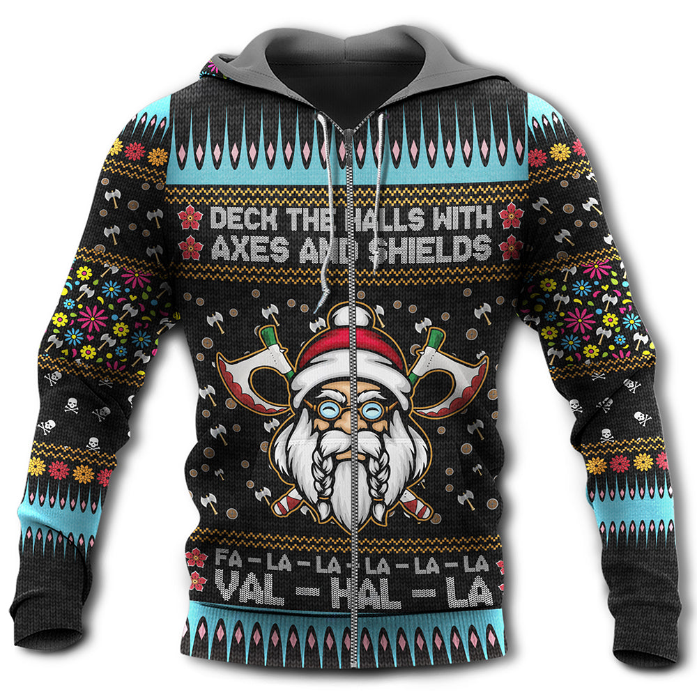 Viking Christmas Deck The Halls With Axes And Shields - Hoodie