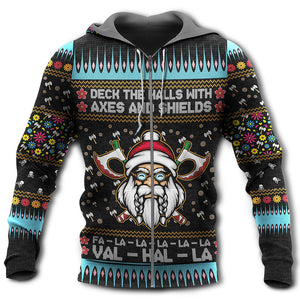 Viking Christmas Deck The Halls With Axes And Shields - Hoodie