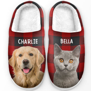 Custom Photo Happiness Is A Warm Puppy - Personalized Slippers - Gift For Dog Lovers, Cat Lovers, Pet Owners NA94