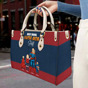 Super Hero Mom Busy Doing - Personalized Leather Bag - Gift For Mother, Grandma, Grandmother, Mother's Day | CL02 NA94