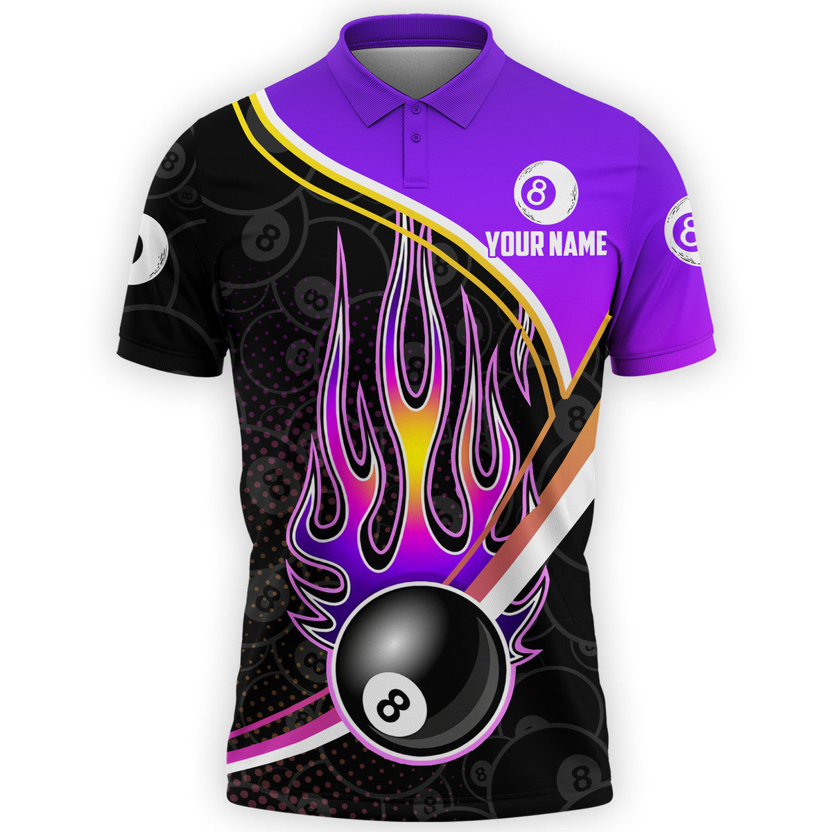 Personalized Purple And Black Strike Ball 8 Sport Billiard Uniform Polo Shirt