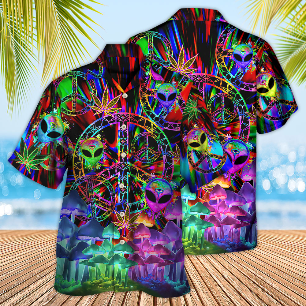 Hippie Alien Peace Color Stunning Hawaiian Shirt