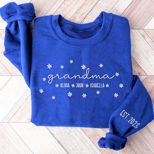 Custom Text Grandma With Grandkids Est Daisy - Embroidered Hoodie, Sweatshirt, Tshirt - Gift for Grandma