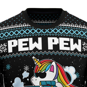 Unicorn Pew Pew Ugly Christmas Sweater For Men And Women