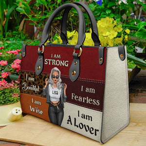 I Am Strong I Am Fearless - Personalized Leather HandBag - Gift For Wife, Mother, Grandma, Grandmother, Mother's Day | GR3 NA94