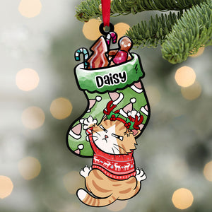 Cat Holding Socks - Personalized Acrylic Ornament - Gift For Cat Lover, Cat Mom, Cat Dad - CLP12 NA94