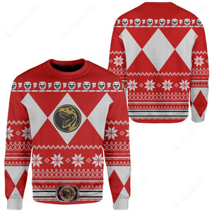 Red Mighty Morphin Power Rangers Costumes C1 - Ugly Christmas Sweater