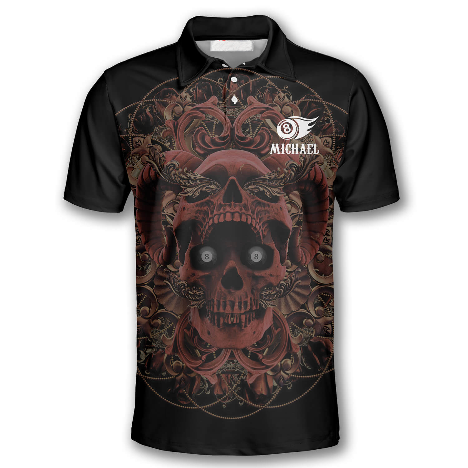 Personalized 3D All Over Print Red Skull Billiard Polo Shirts