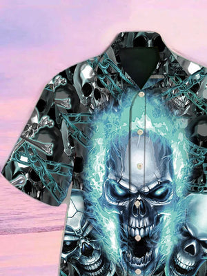 Skull Blue Flame Screaming Hawaiian Shirt