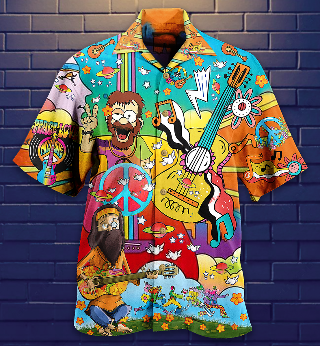Hippie Music Guitar Peace Life Color Hawaiian Shirt