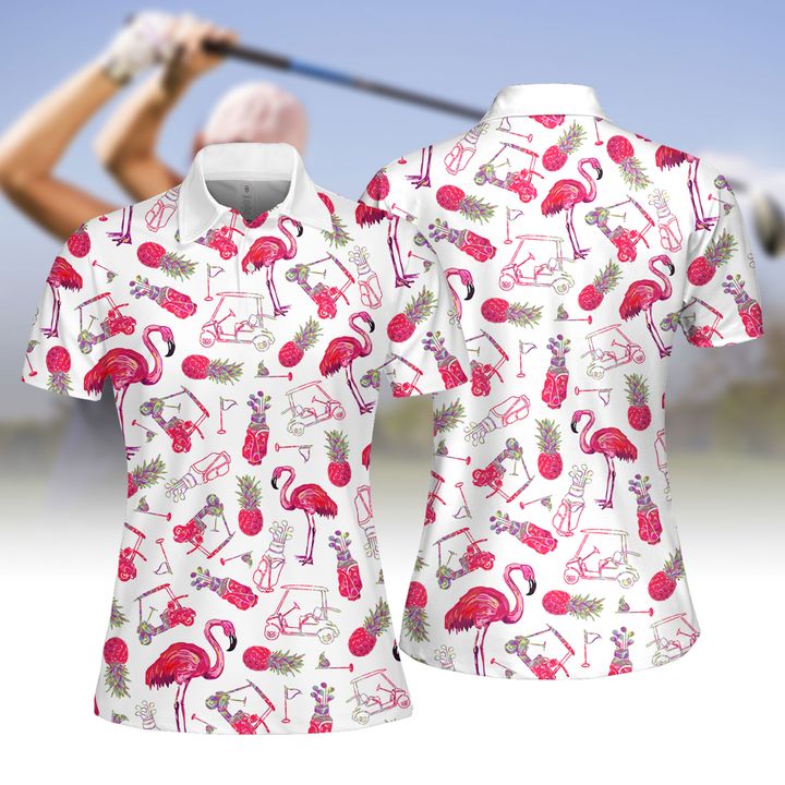 Flamingo And Golf Summer Pattern Women Golf Apparels Polo Shirt