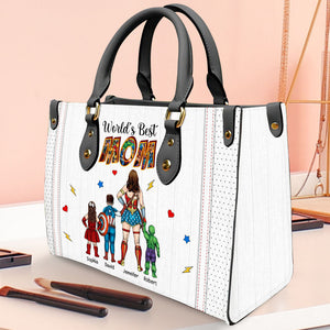 Super Hero The WOrld Best Mom - Personalized Leather Bag - Gift For Mother, Grandma, Grandmother, Mother's Day | CL02 NA94