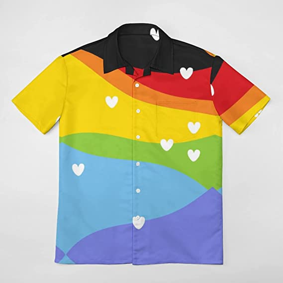 Men's Casual Button Down Hawaiian Shirt Pride Month Rainbow LGBT