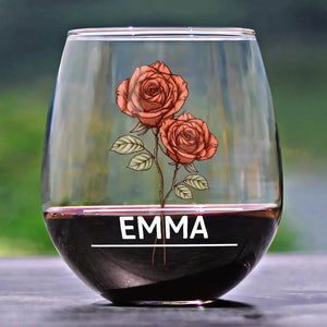 Birth Flowers Woman  - Personalized Stemless Wine Glass - Gift For Besties, Friends, Sisters NA94