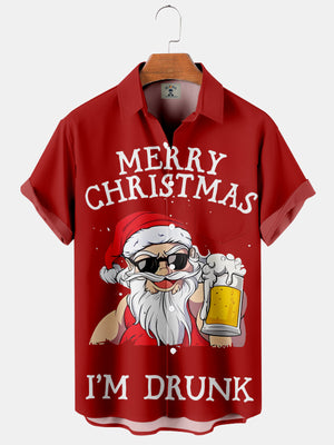 Christmas Santa Claus Drinking Beer "I'm Drunk" - Hawaiian Shirt