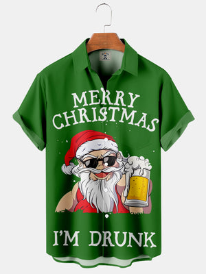 Christmas Santa Claus Drinking Beer "I'm Drunk" - Hawaiian Shirt