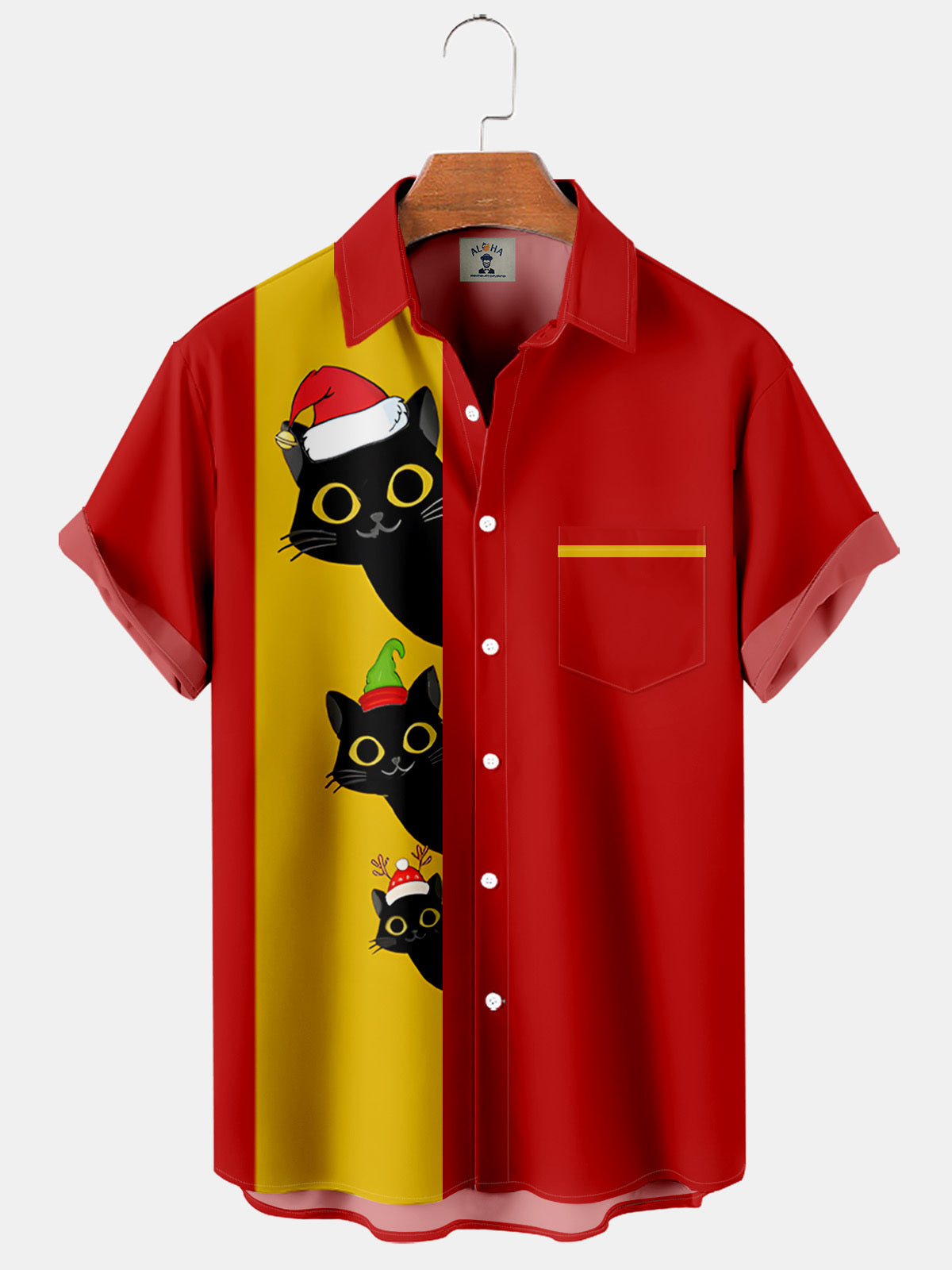 Black Fun Cats Wear Christmas Hat - Hawaiian Shirt