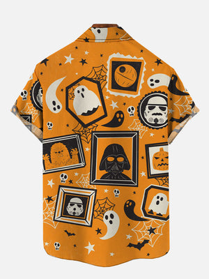 Orange Halloween Space Warriors And Ghosts Hawaiian Shirt