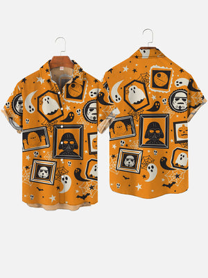 Orange Halloween Space Warriors And Ghosts Hawaiian Shirt