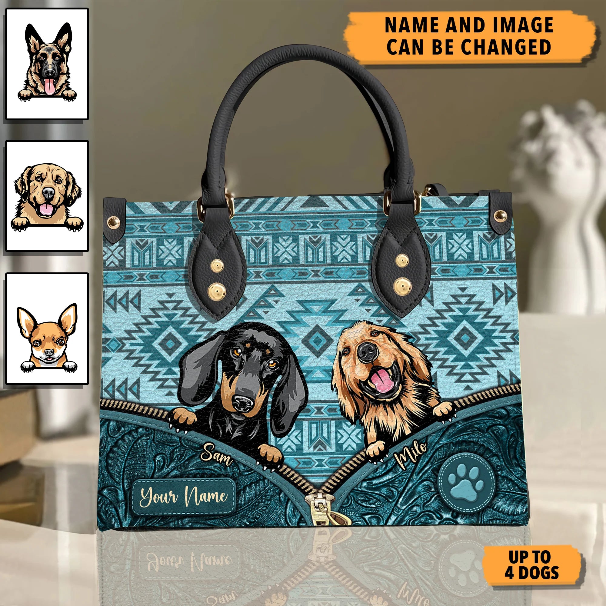 Love At First Wag Aztec Pattern - Personalized Leather Handbag - Gift for Dog Lovers, Dog Dad, Dog Mom | CLP13 NH96