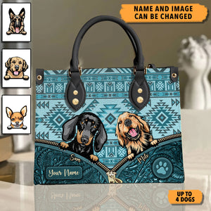 Love At First Wag Aztec Pattern - Personalized Leather Handbag - Gift for Dog Lovers, Dog Dad, Dog Mom | CLP13 NH96