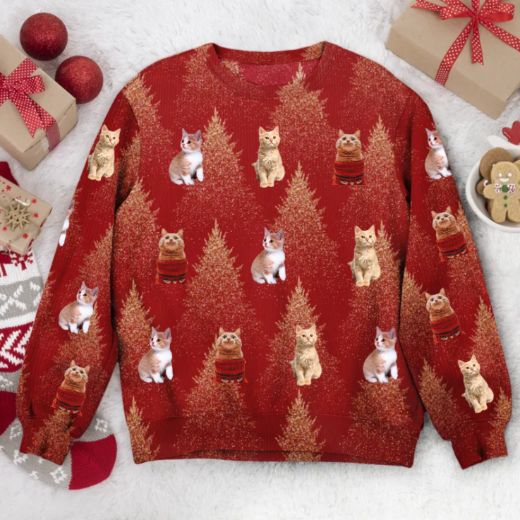 Custom Photo Adorable Kitty Cats - Christmas Gift For Cat Lovers - Personalized Ugly Sweater