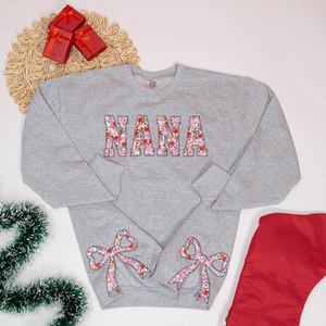 Custom Nana Side Bow Sweatshirt - Mama Nana Gifts - Embroidered Applique Personalized Side Bow Sweatshirt - NH96