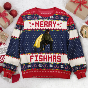 Custom Photo Merry Fishmas - Christmas Gift For Fishing Lovers - Personalized Ugly Sweater