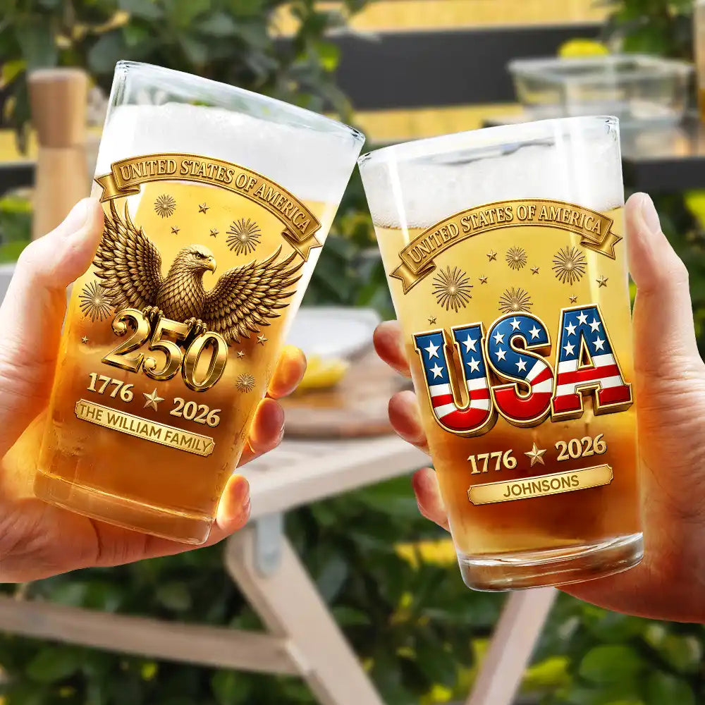 3DEffectAmerica250thAnniversary PersonalizedBeerGlass NV1570 CLA3337 MK3