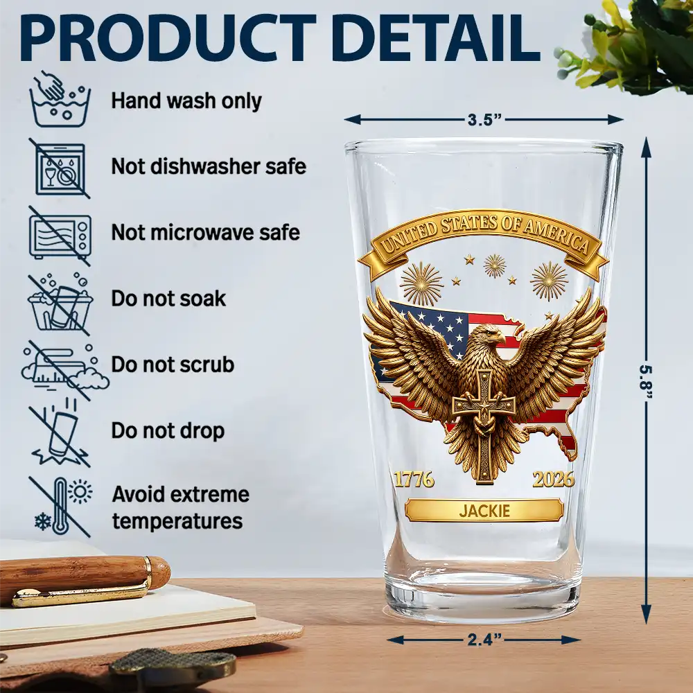 3DEffectAmerica250thAnniversary PersonalizedBeerGlass NV1570 CLA3337 MK4