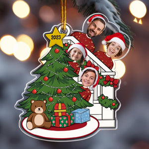 Custom Photo Funny Faces With Christmas Tree - Personalized Acrylic Ornament - Gift For Family Members - NA94