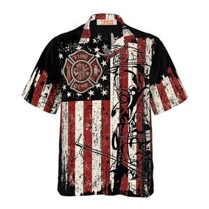 Black American Flag Fire Dept Firefighter Hawaiian Shirt