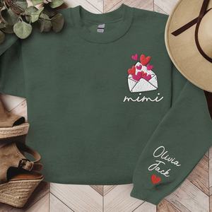 Love Letter Valentine Mimi And Kids - Embroidered Hoodie, Sweatshirt, Tshirt - Gift for Family