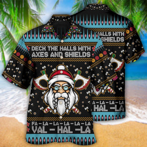 Viking Christmas Deck The Halls With Axes And Shields - Hawaiian Shirt