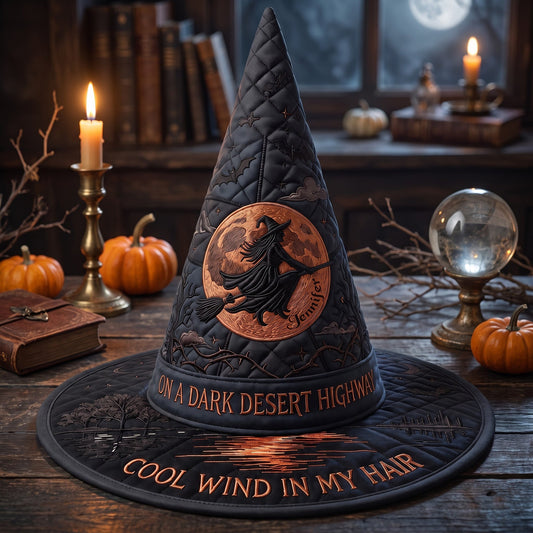 LA02. Women's Quilted Halloween Costume, Gothic Witch Cosplay Party - Personalized Quilted Witch Hat