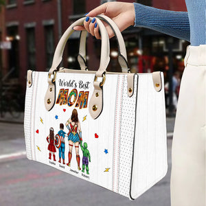 Super Hero The WOrld Best Mom - Personalized Leather Bag - Gift For Mother, Grandma, Grandmother, Mother's Day | CL02 NA94