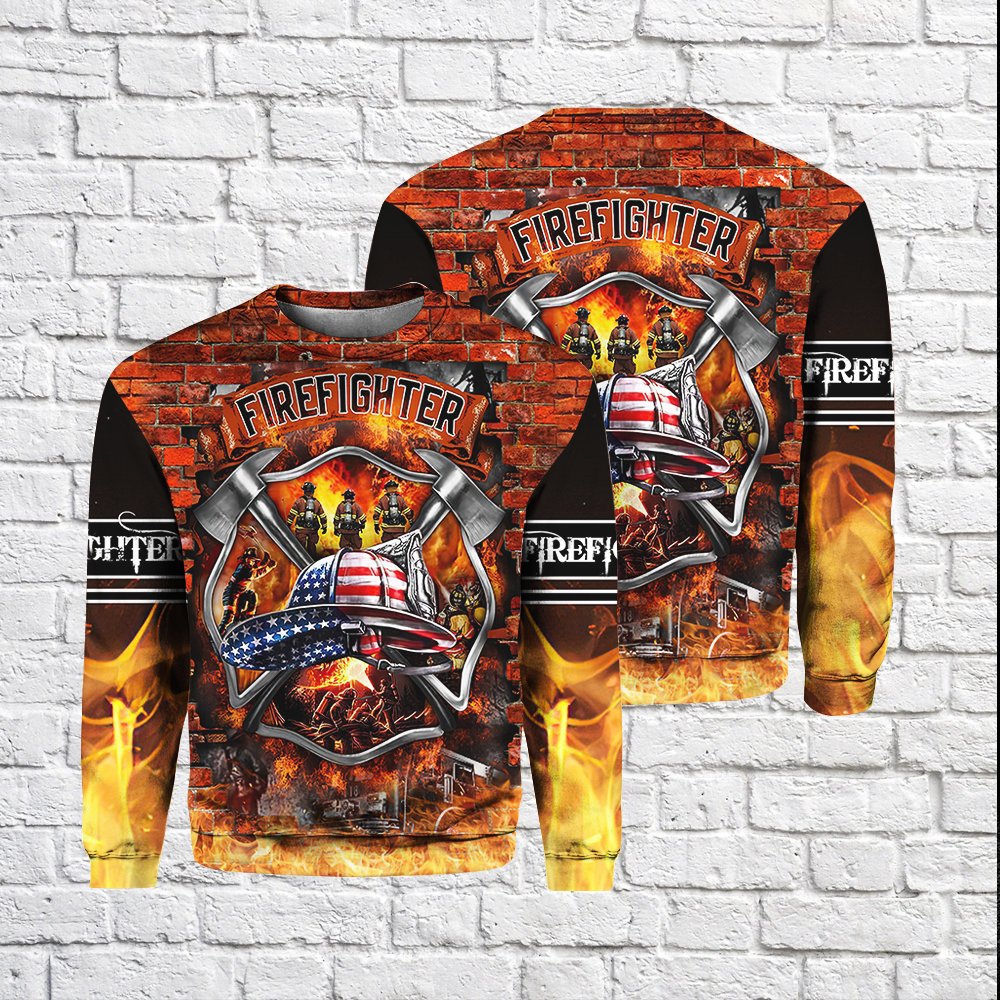 Firefighter-Fireman US Flag Brave All Over Print Sweater For Men & Women